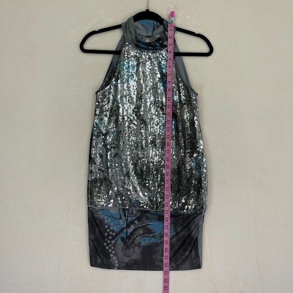 Studio Y Sequin Silver & Dark Gray Blue Sleeveless Party Dress Women's Sz Small - Picture 2 of 8